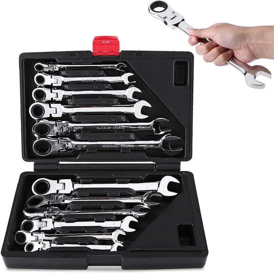 Set di Chiavi a Rullo da 12 pezzi - Chiavi a Rullo Pianali 8-19mm con Scatola di Strumenti - Chiavi Metriche con Maniglia Reversibile a Combinazione - Chiave a Denti per la Riparazione di Garage DIY
