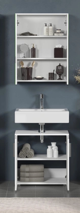 Cassetto di sotto il lavabo - Cassetto per bagno - Spazio di stoccaggio sotto il lavabo - Lavabo - Organizzatore per bagno - Console per l'aspirapolvere - Cassetto inferiore - Bianco con finitura lucida - 60x58x34 cm