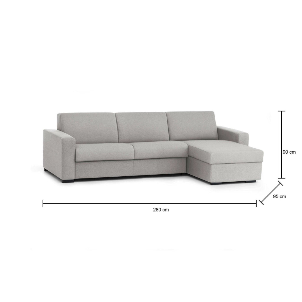 Divano fisso Atos, Divano ad angolo, Made in Italy, Sofà\  Soggiorno, con Penisola contenitore reversibile, in tessuto imbottito, con Braccioli standard, cm 280x95h90, Grigio