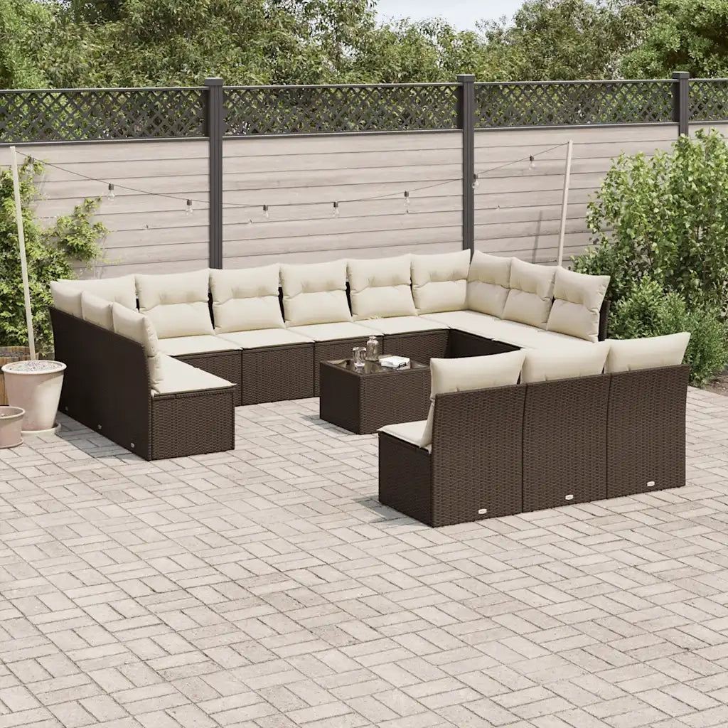 Set Divani da Giardino 14pz con Cuscini in Polyrattan Marrone 3250242