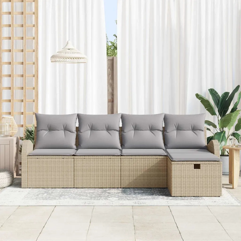 Set Divano da Giardino con cuscino 5 pcs Beige Poly Rattan 3360391