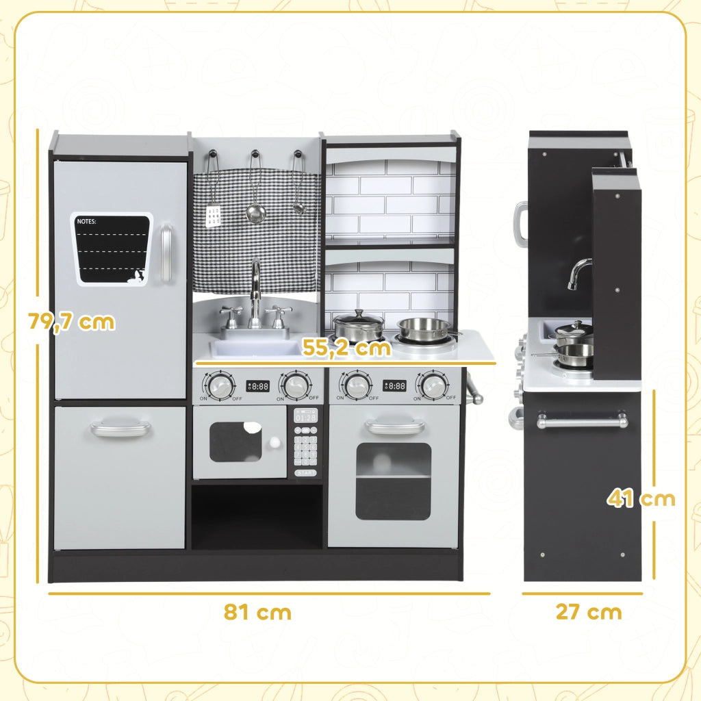 Cucina Giocattolo in Legno con Suono e Accessori Acciaio Inox per Bambini 3+ ¨C Minimal ¨C Marrone Scuro