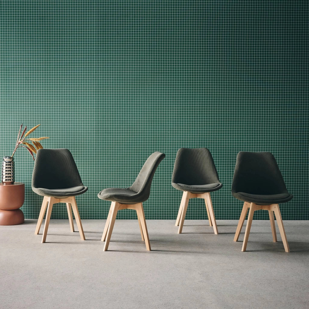 Set di 4 sedie scandinave in legno di faggio e velluto a coste , verde