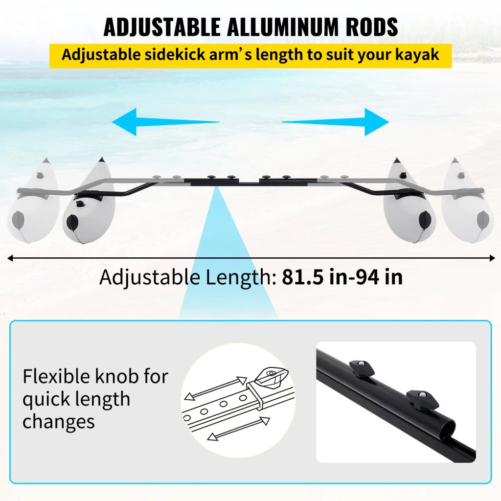 Kit 2 Pezzi Stabilizzatori Gonfiabili per Kayak in PVC con Bracci Regolabili da 81,5 a 94 Pollici per Canoa e Pesca