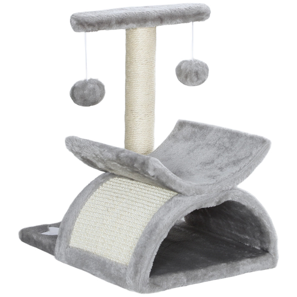 Tiragraffi per Gatti con Cuccia e Palline ¨C Minimal ¨C Grigio 40x30x43cm