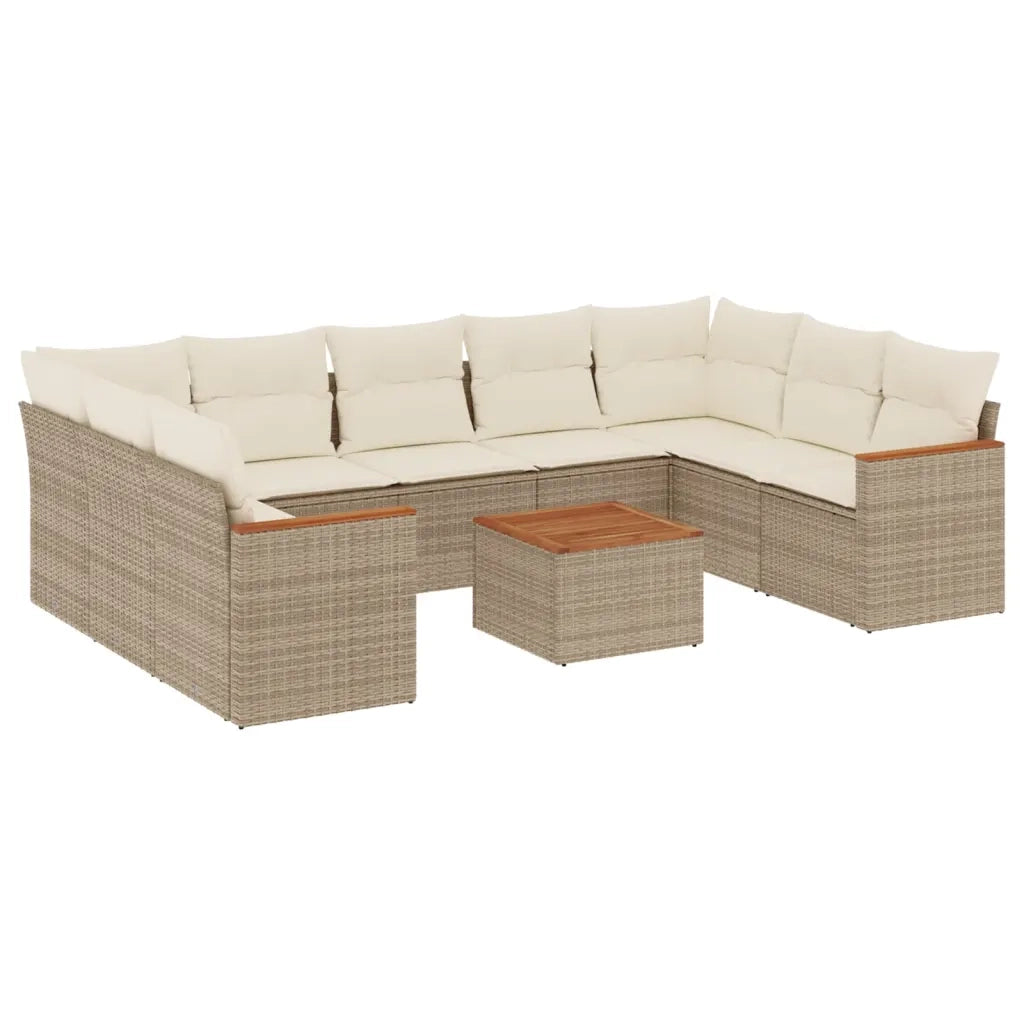 Set Divano da Giardino 10 pz con Cuscini Beige in Polyrattan 3226282