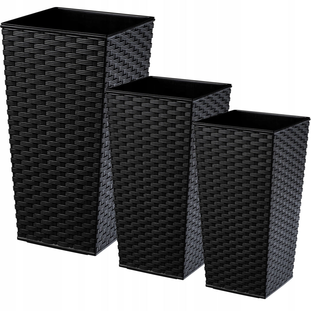Set di 3 vasi da fiori KADAX, vasi da giardino + inserti, alti e grandi, neri, 57+68+75 cm