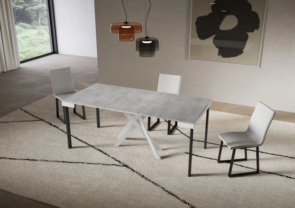 Consolle Allungabile 90-196x40x77 cm Saki Small Evolution Cemento Gambe Bianche