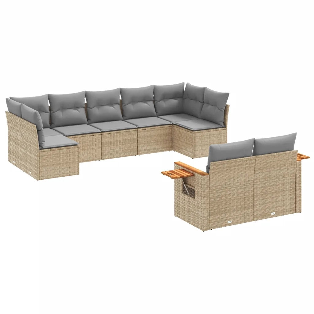 Set Divano da Giardino 9 pz con Cuscini Beige in Polyrattan 3259532