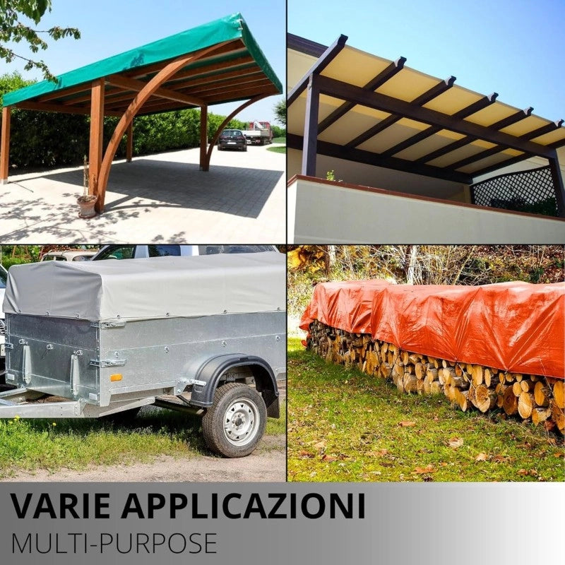 Telo PVC Impermeabile Arancione | Telone Solo Rinforzato Sui Lati 650g/mq | Copertura Esterna | 5x5m | Resistente Protezione Multiuso