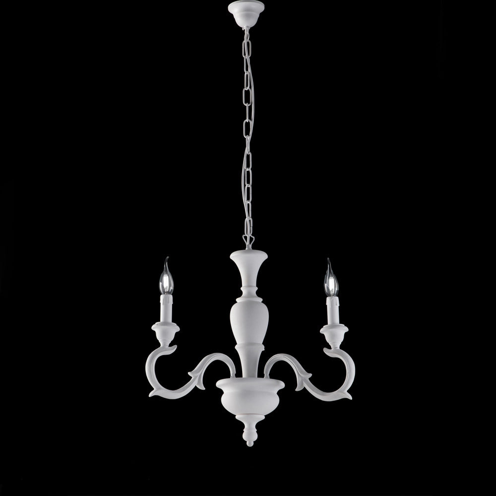 Fiorenza Lampadario in legno bianco shabby 3 luci 110 Ø43 BL172-3-BCO