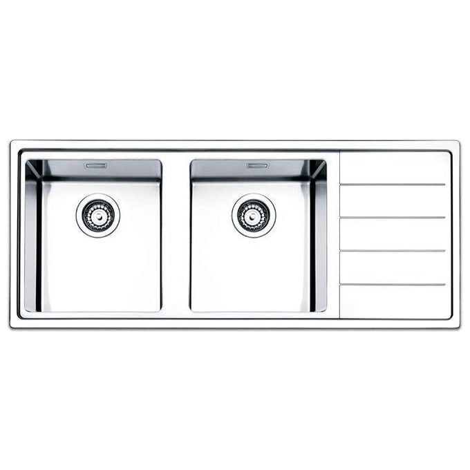 Apell LNP1162IRBC Serie Linear Lavello Acciaio inox spazzolato da Incasso Gocciolatoio a Destra 2 vasche 116x50cm