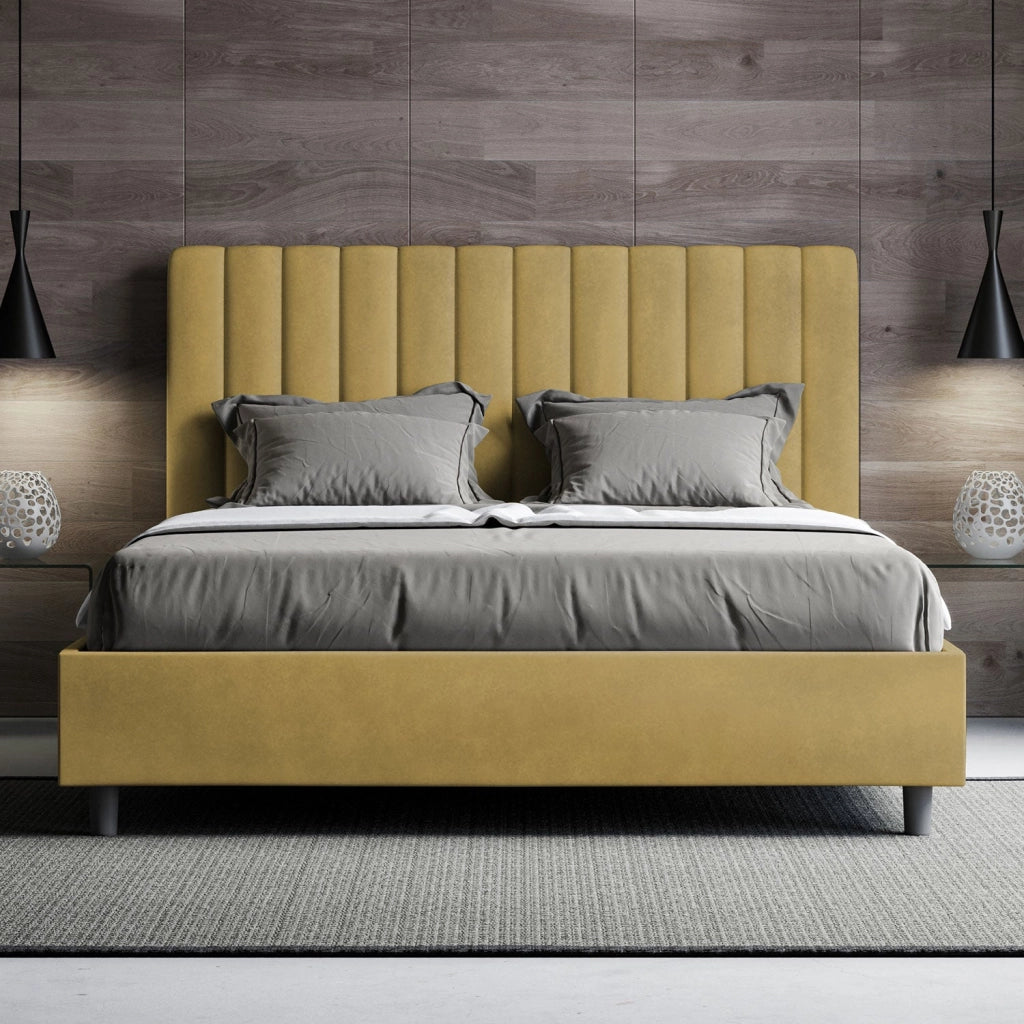ityhome Letto matrimoniale king size con rete imbottito 170x190 microfibra ocra Agueda