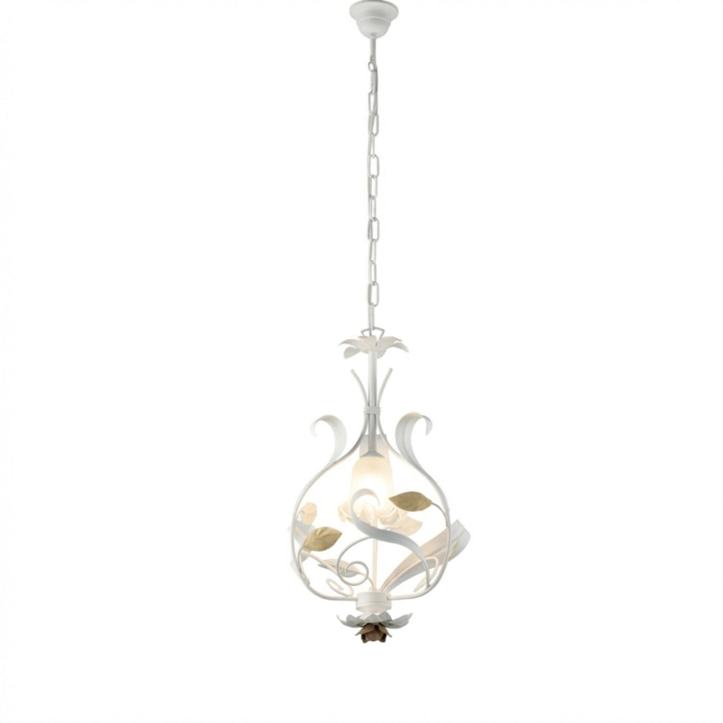 Lampadario Arte Povera Cesto Metallo Bianco E Oro 1 Luce E14