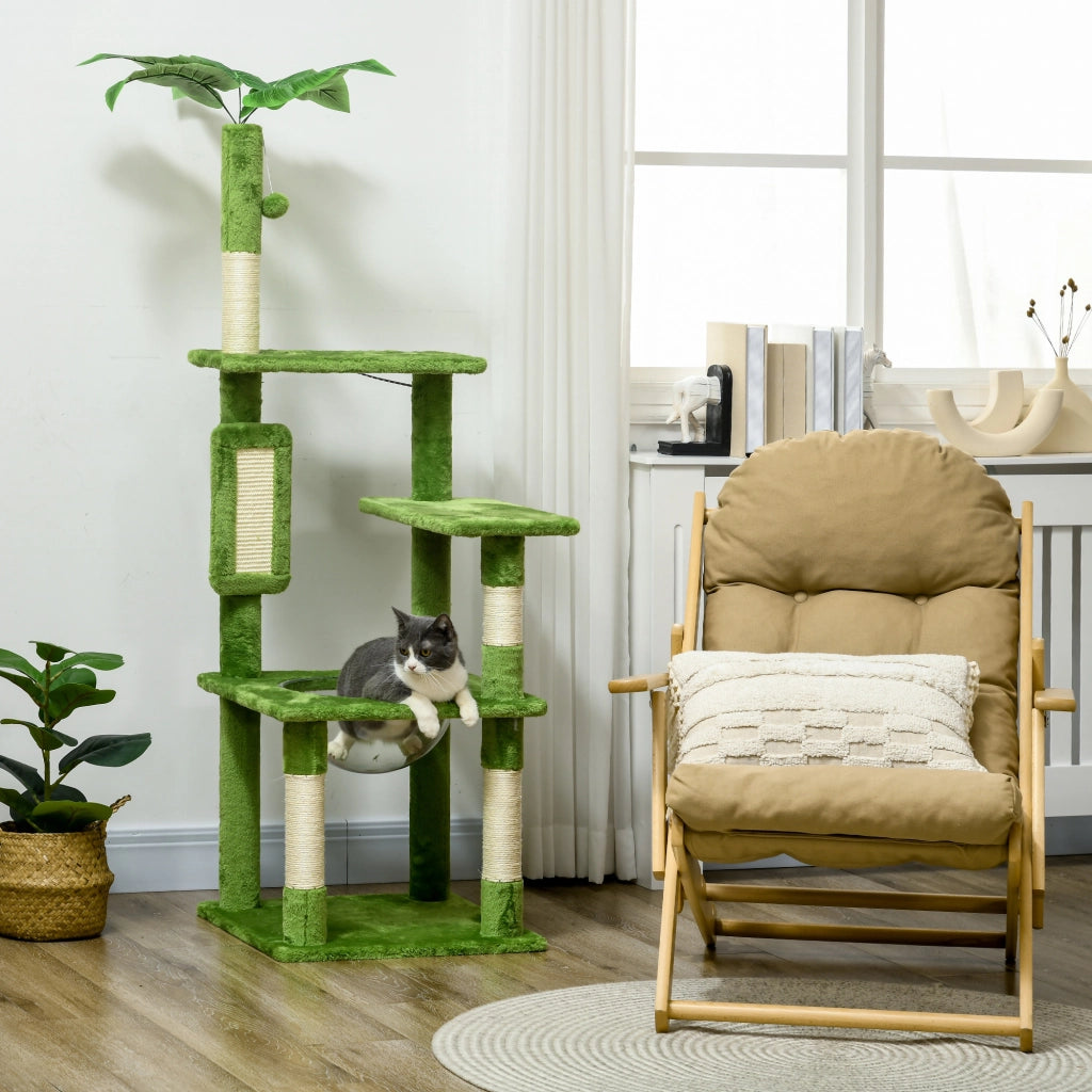 Albero per Gatti Multilivello con Amaca ¨C zephmum ¨C Verde 49x49x142 cm