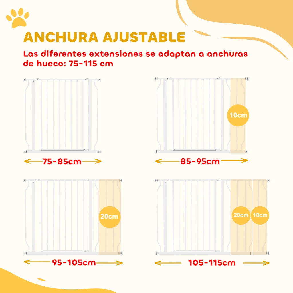 Cancello Sicurezza per Cani Estensibile 75-115 cm ¨C zephmum ¨C Bianco