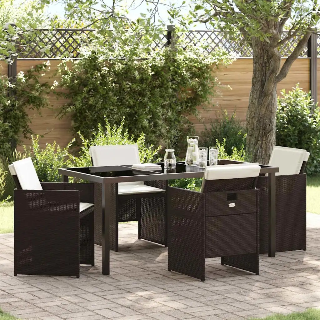 Set da Pranzo per Giardino 5 pcs Marrone polyrattan