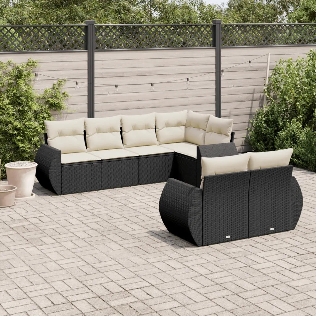 Set Divani da Giardino con Cuscini 7pz Nero Polyrattan 3253943