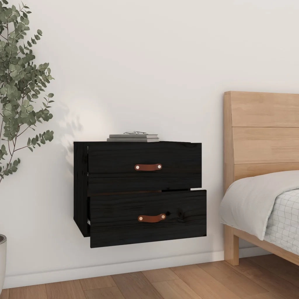 Comodino | Armadio da Notte | Mobiletto da notte a Muro Nero 50x36x40 cm