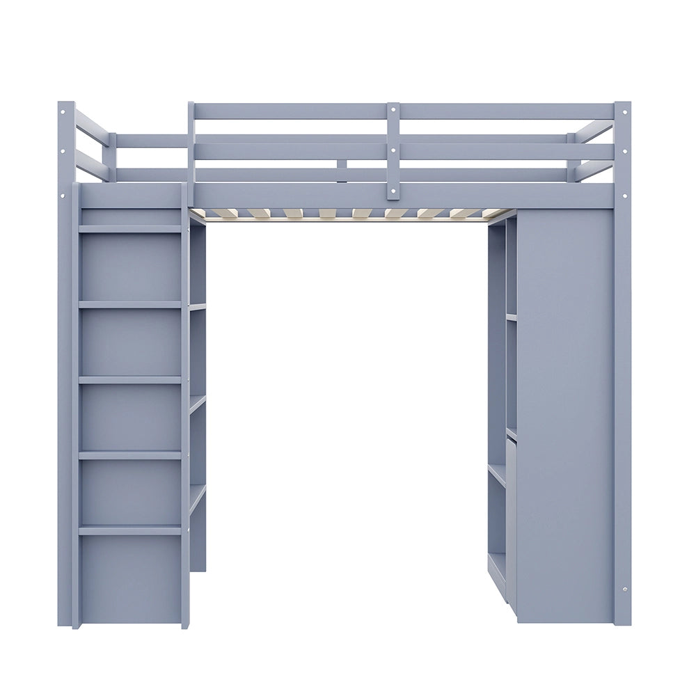 Letto a castello bambini - Xylo - 90x200 cm scaffali grigio