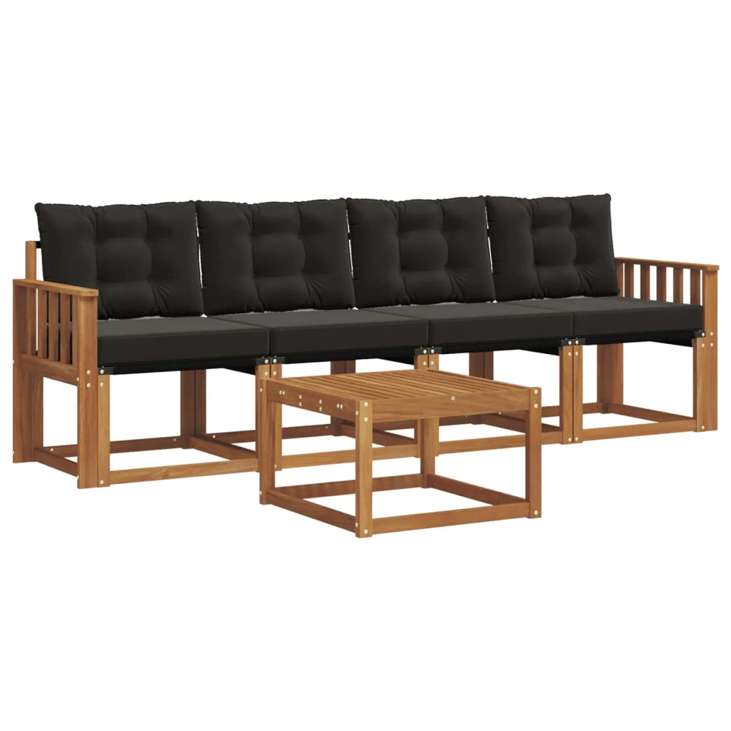 Set di divani da esterno con cuscino 5 pcs Naturale e Nero 3368375