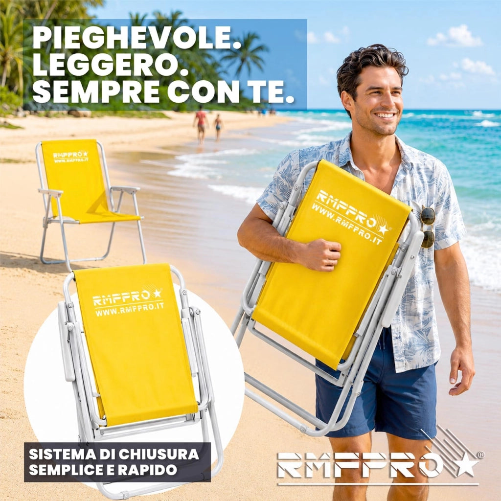 RMF PRO SET 2 SEDIE PIEGHEVOLE DA SPIAGGIA GIALLA