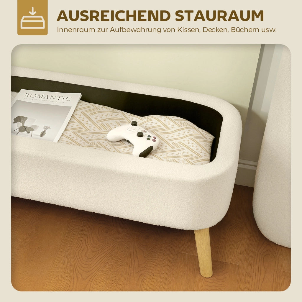 Panca contenitore con seduta imbottita ¨C Xylo ¨C Tessuto teddy beige, legno, 120x42x45 cm, 65L