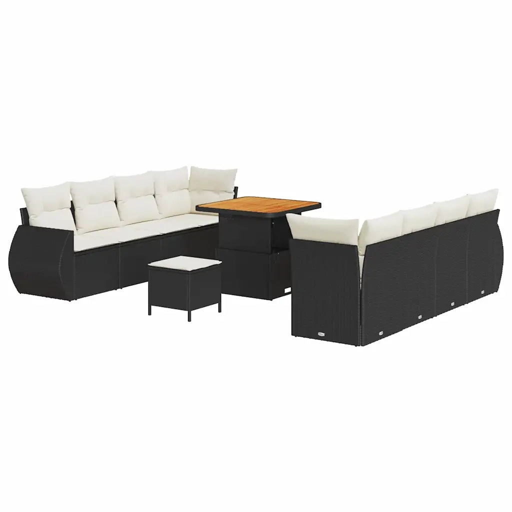 Set Divano da Giardino 11 pcs Nero Poly Rattan