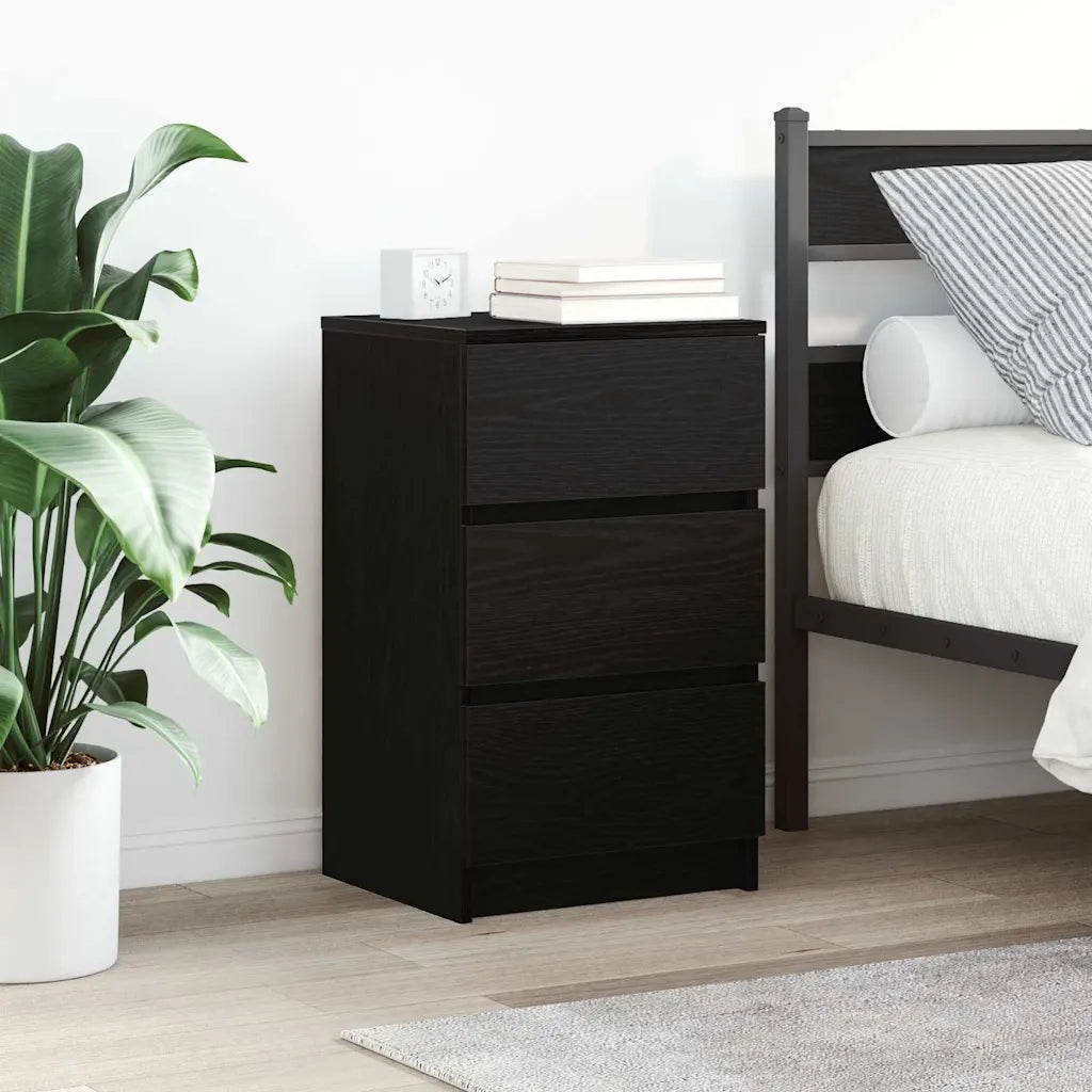 Set di 2 Comodini | Armadio da Notte | Mobiletto da notte con 3 Cassetti Nero 39x35x65 cm