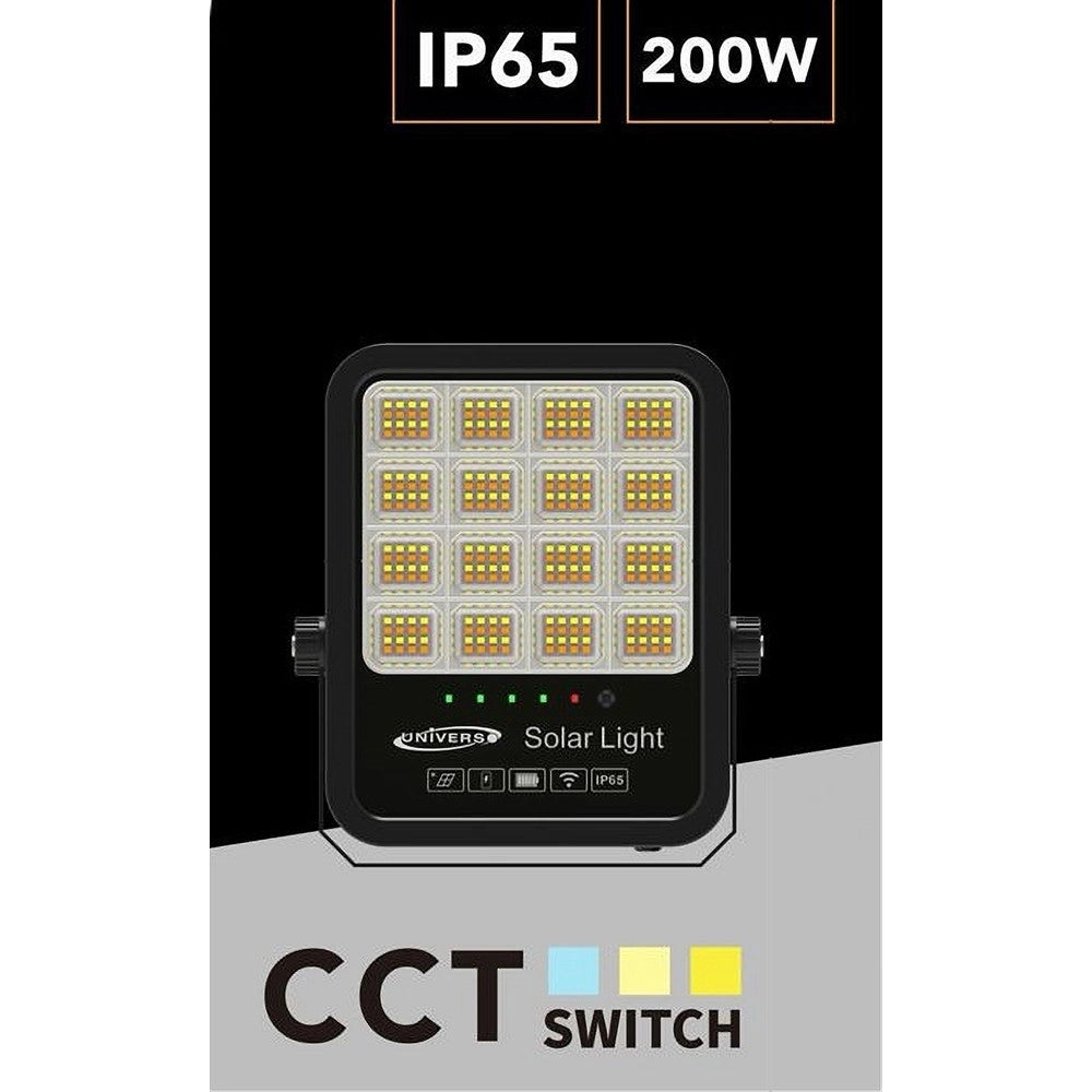 Trade Shop - Faro Led Proiettore 200w Ip65 Cct 3in1 Con Pannello Solare Telecomando Ry-200w-3c -