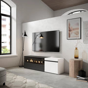 Mobile TV Soggiorno, 150x35x45cm, Per TV fino a 65", Camino elettrico, Bianco e nero RF2442