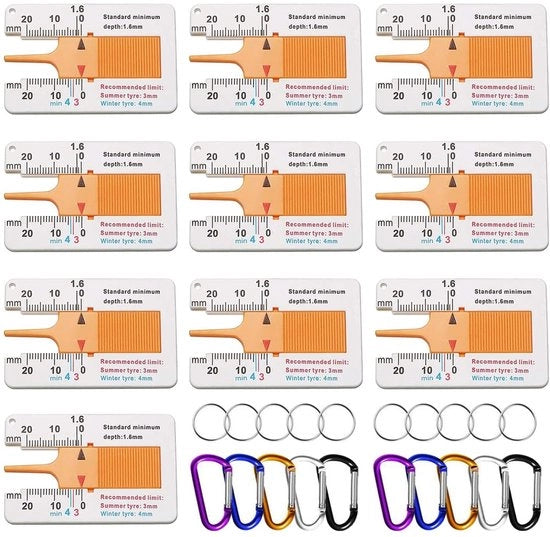 Misuratore di Profondità dei Pneumatici 10 pezzi - Materiale Kunststof/ABS - Misura 0-20 mm - Strumento di Misura - Controllo del Profilo dei Pneumatici - Duraturo e Leggero - Misuratore di Pneumatici
