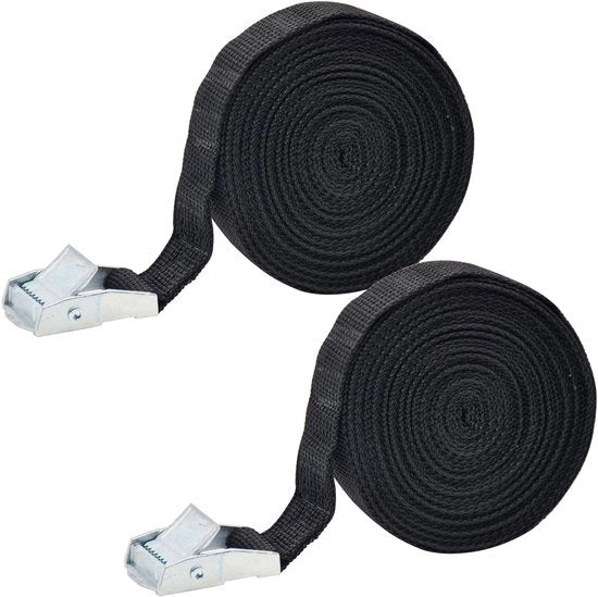 Pari di cinture di sostegno, cintura regolabile 25 mm con chiusura a morsa, robusta cintura di sostegno per bagagli, trasporto, carico, campeggio, auto, motocicletta, nera (25 mm x 5 m)