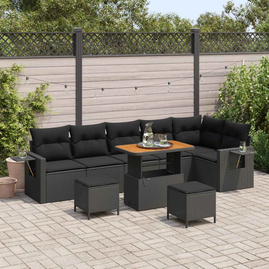 Set Divano da Giardino con cuscino 11 pcs Nero polyrattan 3363714