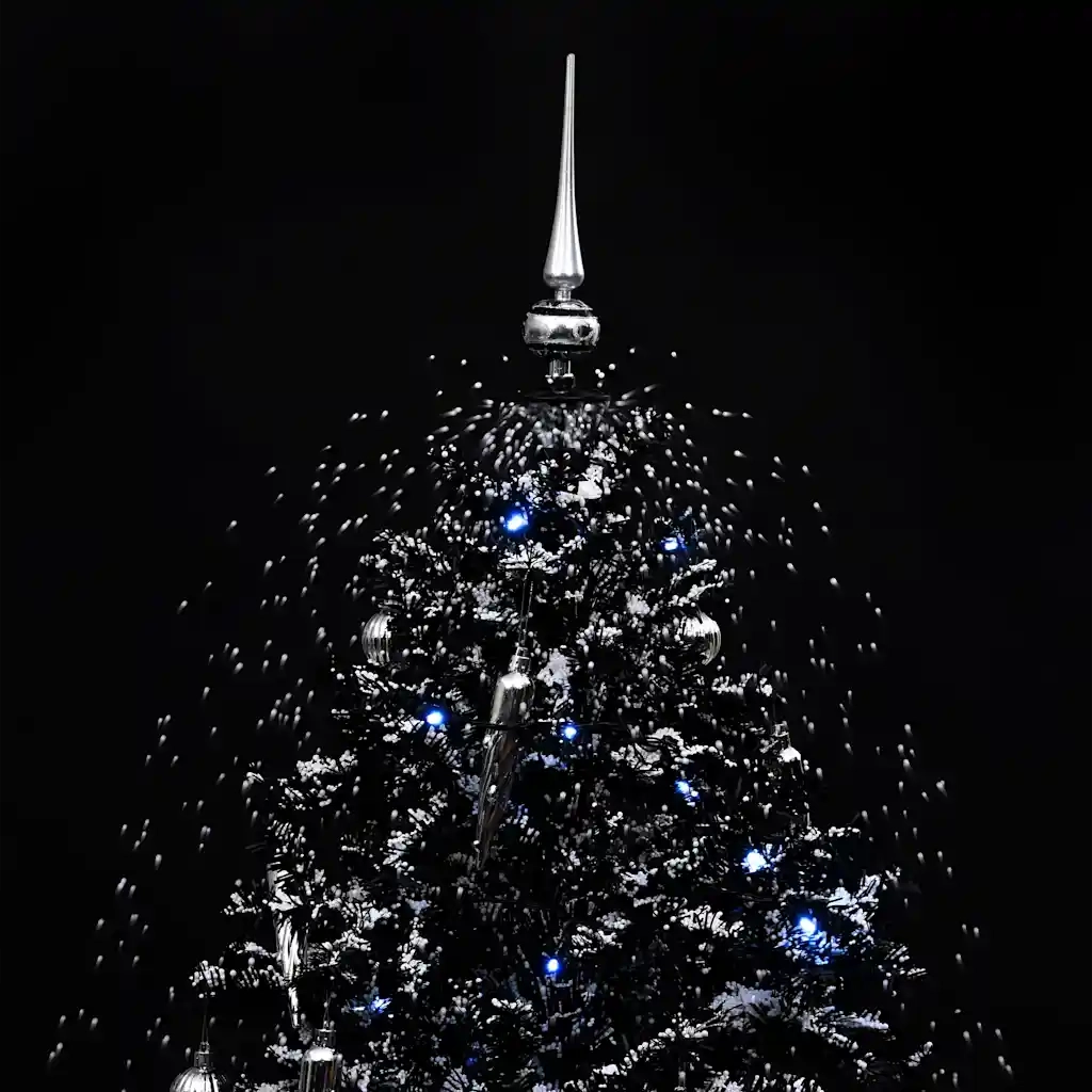 Albero di Natale con Nevicata e Base ad Ombrello Nero 140cm PVC