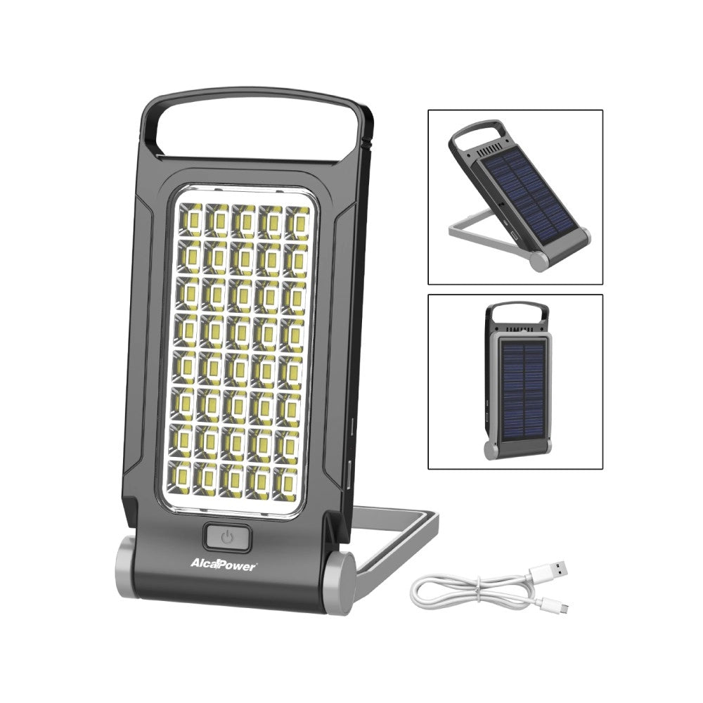 Alca power lampada portatile con carica usb + pannello solare