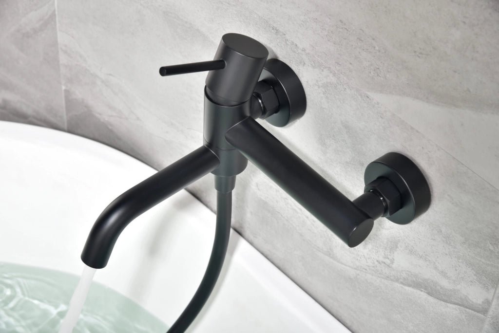 IMEX Miscelatore vasca-doccia nero opaco in ottone e zama con tubo flessibile PVC 180 cm supporto doccia ABS maniglia rotonda cartuccia ceramica Ø35 mm Serie Monza Imex-BDM039-4NG