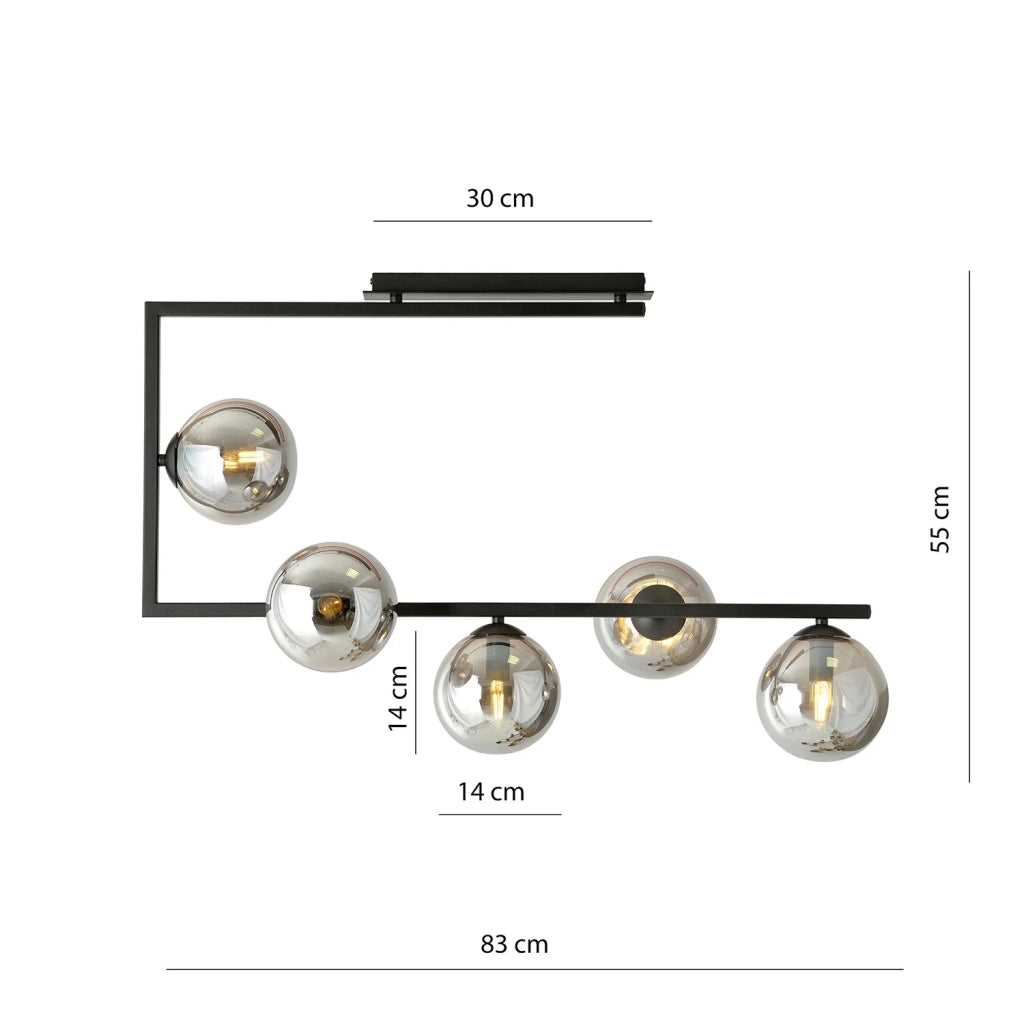 Plafoniera Minimal Nanna Acciaio Nero 5 Luci E14 Ip20