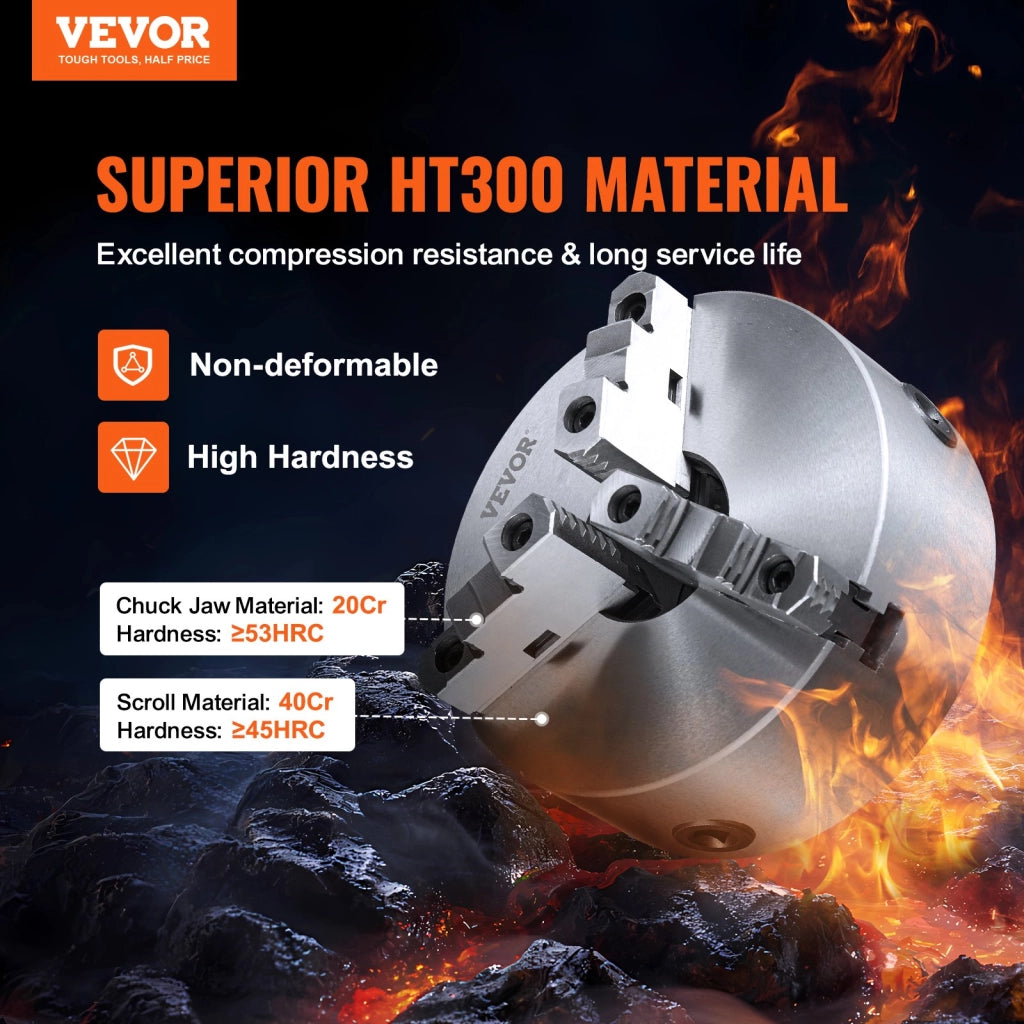 Mandrino Autocentrante a 3 Griffe per Tornio K11-250 in HT300 Diametro 250 ± 5 mm Serraggio 6-110 mm Robusto per Officina