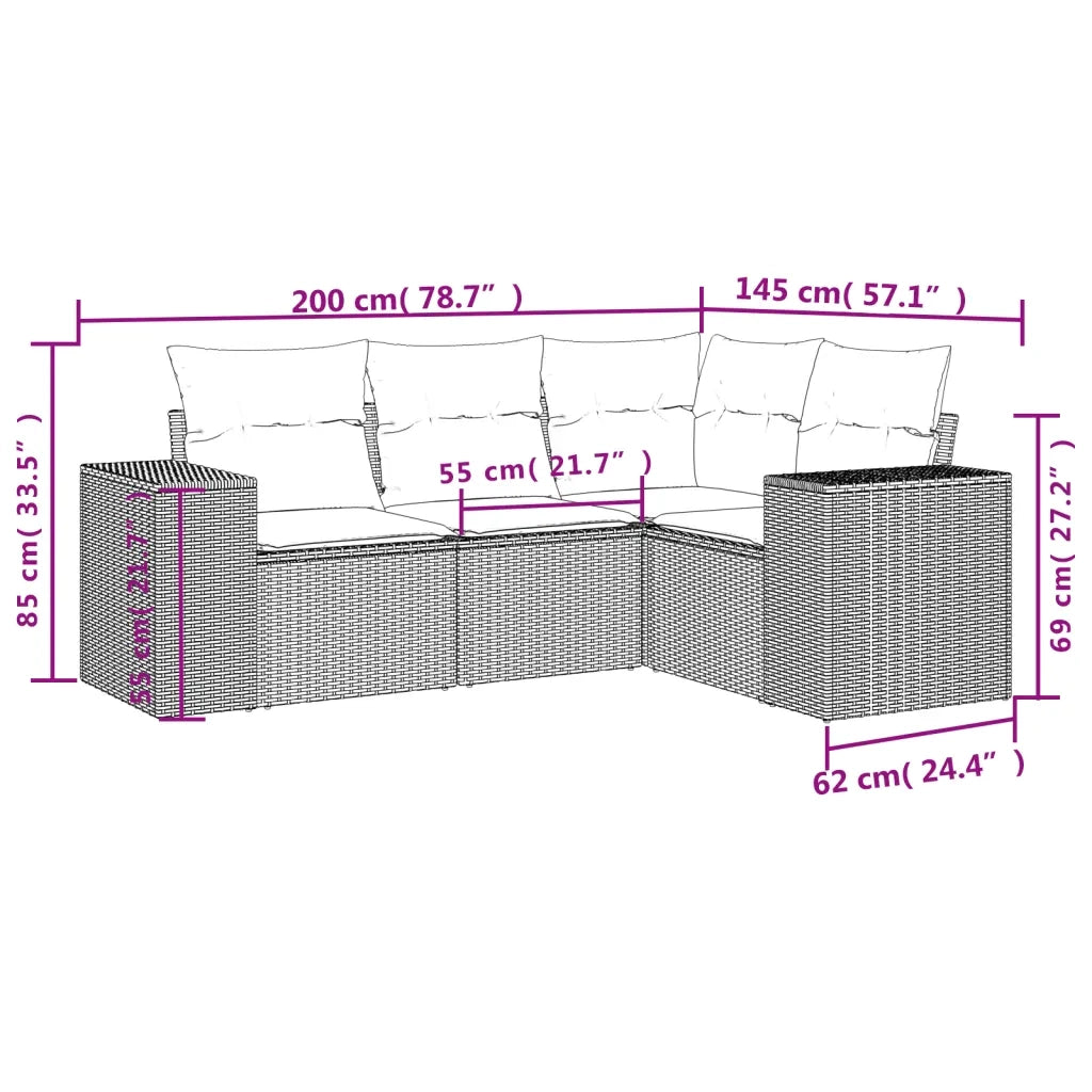 Set Divani da Giardino 4 pz con Cuscini in Polyrattan Grigio 3254847