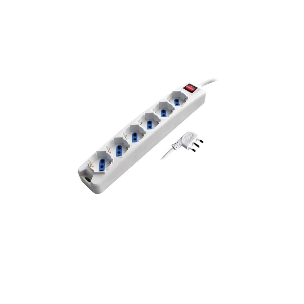 Alca power multipresa bianca con 6 prese universale spina a 90° cavo da 1,5mt con interruttore