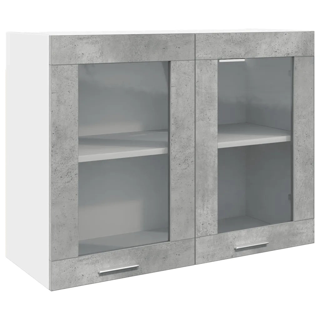Mobile Pensile con Vetro “Lyon” Grigio Cemento 80x31x60 cm 856118