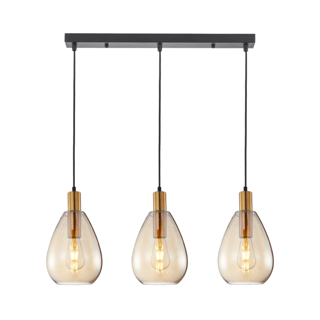 Lampadario Italux ZULO ottone/nero 3 luci E27 ambra