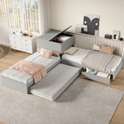 Letto angolare - Xylo - 90x200 cm gigogne lino grigio