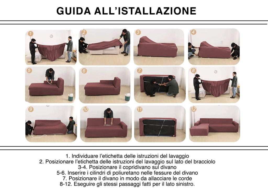 Copridivano Antimacchia Elasticizzato Divano Penisola Angolare Componibile Fantasy - 3+4 - Bordeaux