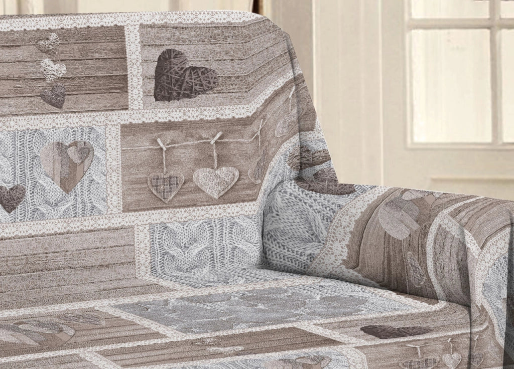 Telo Arredo Multiuso Linea Pensieri Delicati In 100% Cotone Disegno Shabby Love - Matrimoniale - Beige