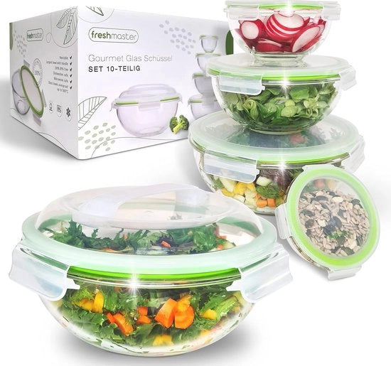 Set di contenitori in vetro, contenitori a chiusura ermetica e a vuoto, scatole in vetro, box per meal prep, contenitori in vetro per la conservazione