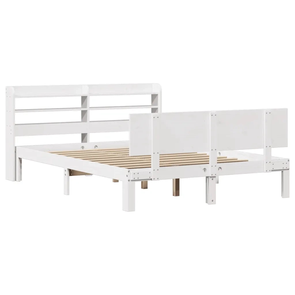 Letto matrimoniale | Letto per adulti | Giroletto con Testiera Bianco 150x200 cm Legno Massello di Pino