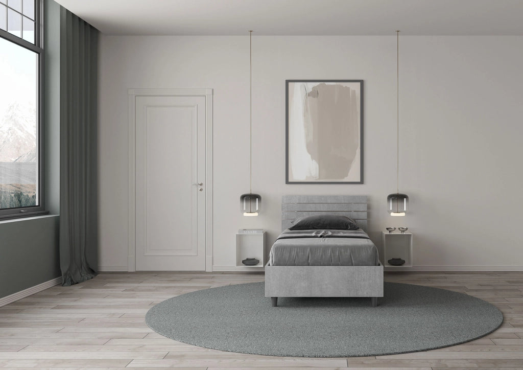 BS COM Letto singolo con rete 80x200 testata dritta con doghe cemento