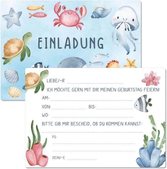 Carte di invito per compleanni bambini con involucro personalizzato (oceano) 13 pezzi
